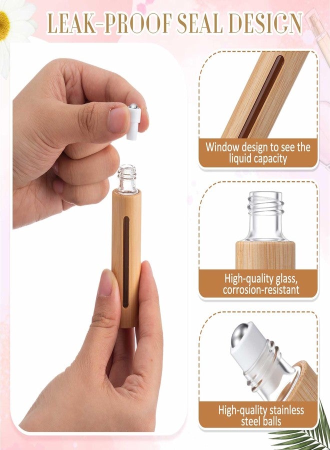 BrightRow 18 Pcs 10ml Bamboo Roll on Bottles for Essential Oils Empty Bottles with Stainless Steel Roller Balls with Funnels, 3ml Droppers and Stickers - Image 4